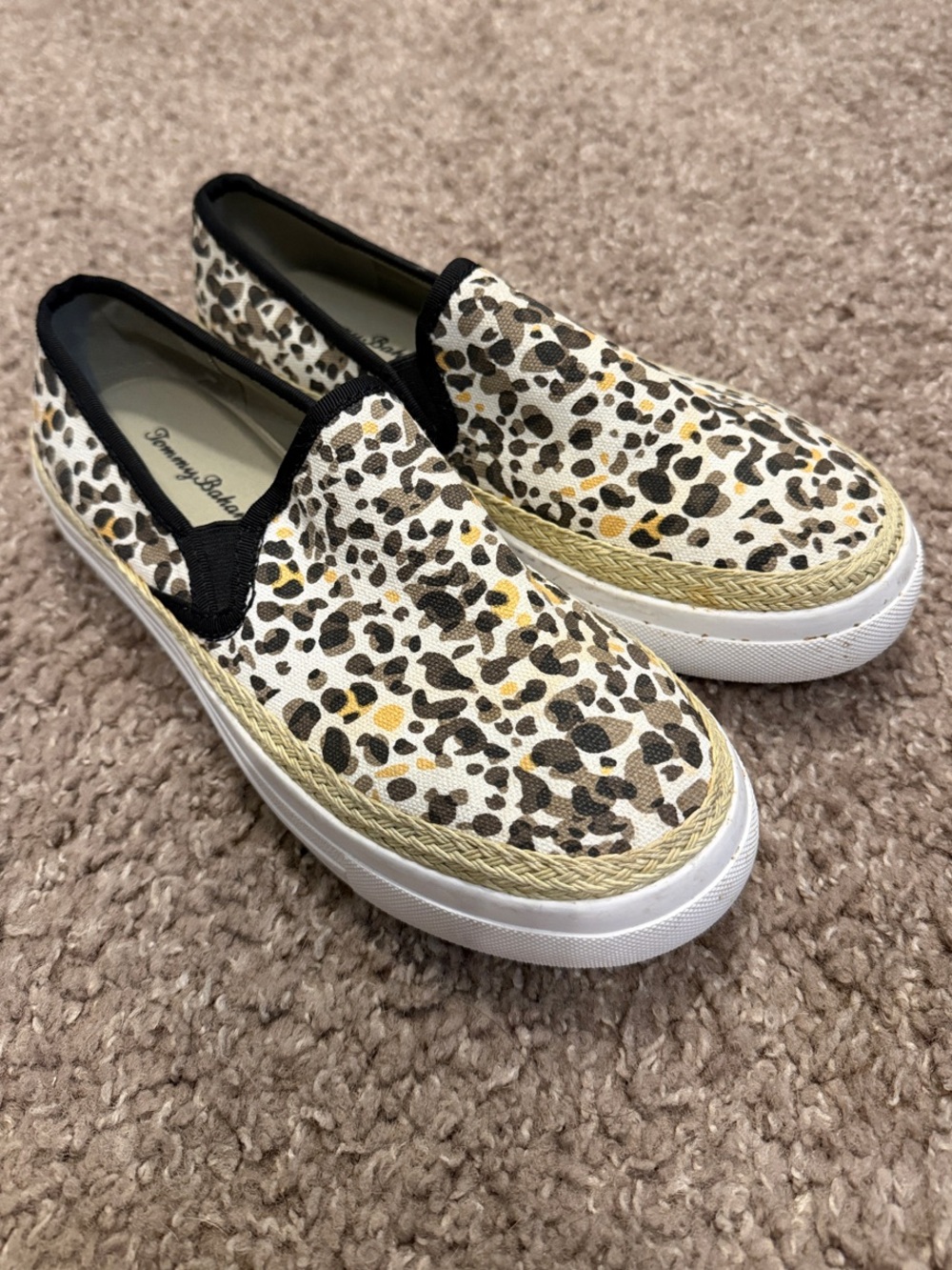 Tommy Bahama Leopard Print Slip-On Mules in Cream, Black and Brown
